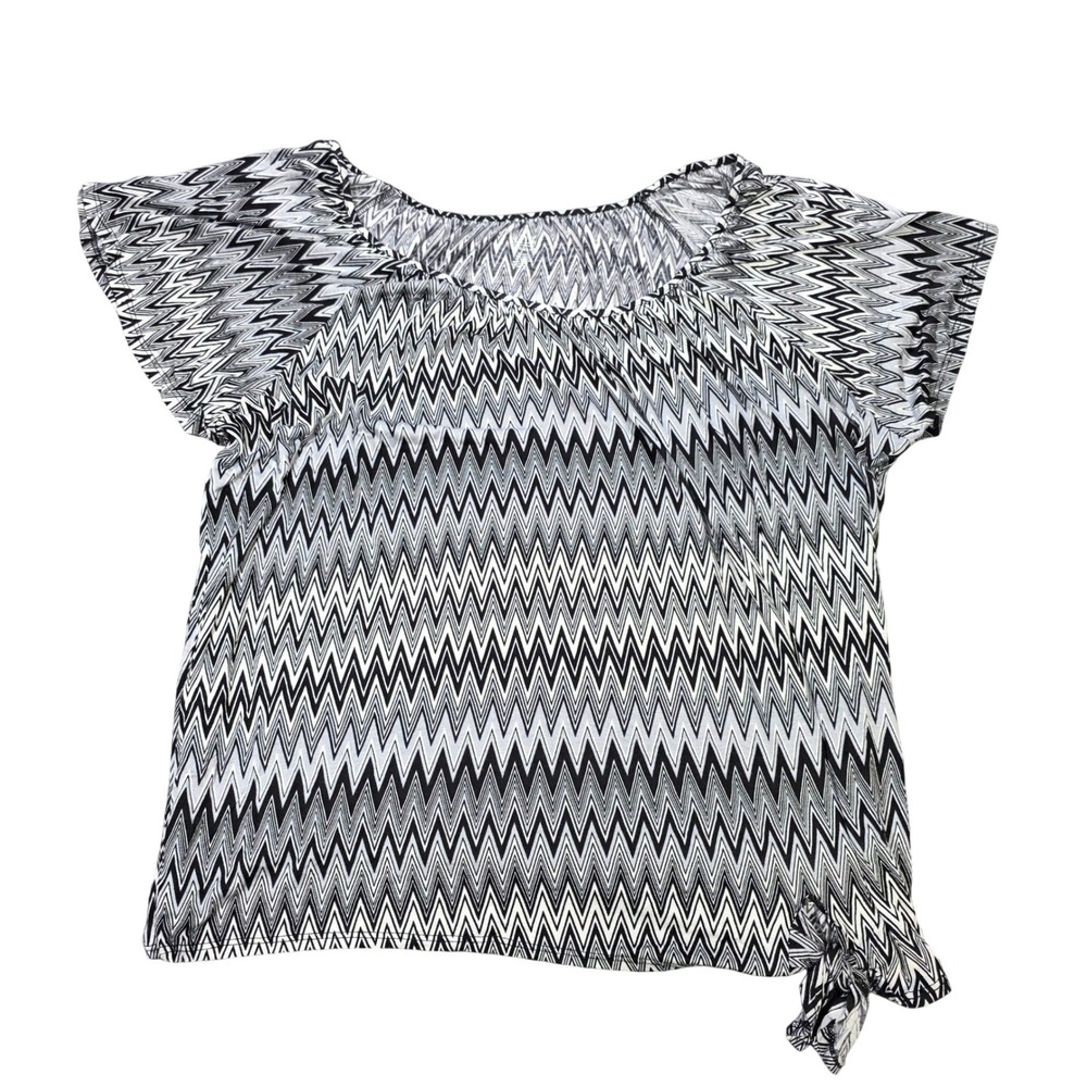 a.n.a Chevron Zig Zag Print Top Women's Size 3X Black White Side Tie Scoop Neck